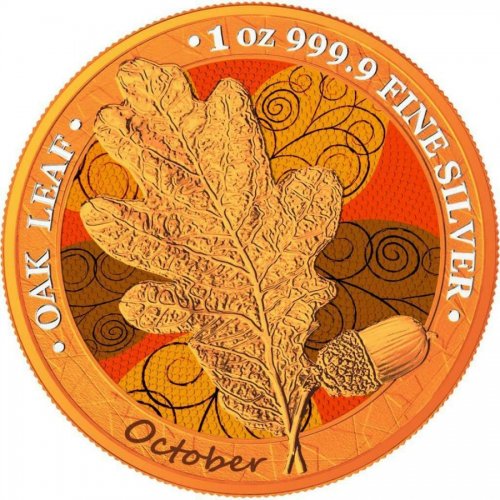 Germania 2019 5 Mark Oak Leaf - 12 Months Series - October 1 Oz Silver Coin