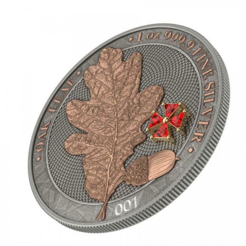 Germania 2019 5 Mark - Oak Leaf - Red Crystal Cross - 1 Oz Silver Coin