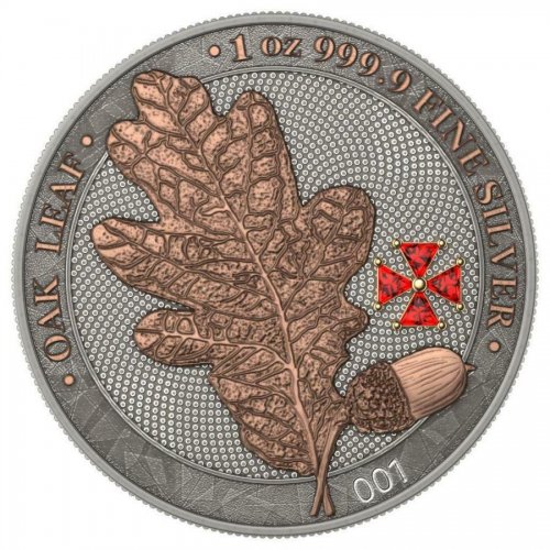 Germania 2019 5 Mark - Oak Leaf - Red Crystal Cross - 1 Oz Silver Coin