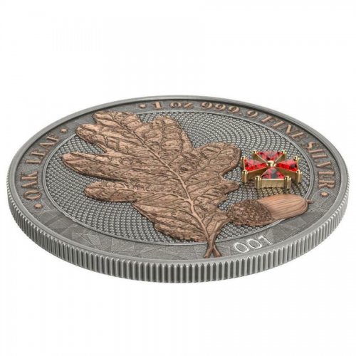 Germania 2019 5 Mark - Oak Leaf - Red Crystal Cross - 1 Oz Silver Coin