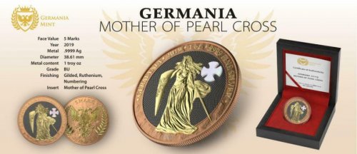 Germania 2019 5 Mark Germania - Mother of Pearl Cross 1 Oz silver coin No:005