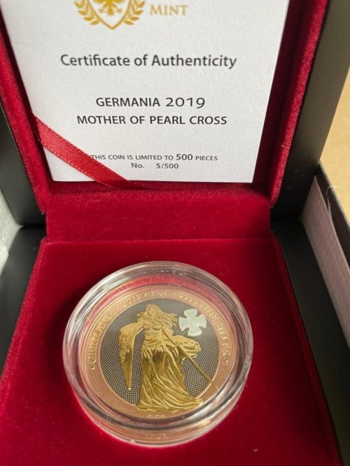 Germania 2019 5 Mark Germania - Mother of Pearl Cross 1 Oz silver coin No:005