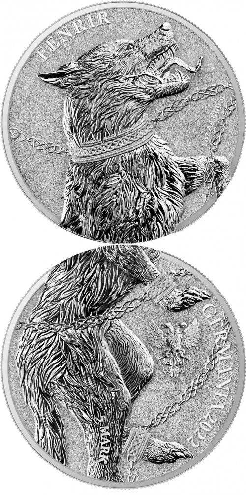 Germania. 5 Mark 2022 Germania Beasts - Fenrir 2x1 Oz Silver Coin