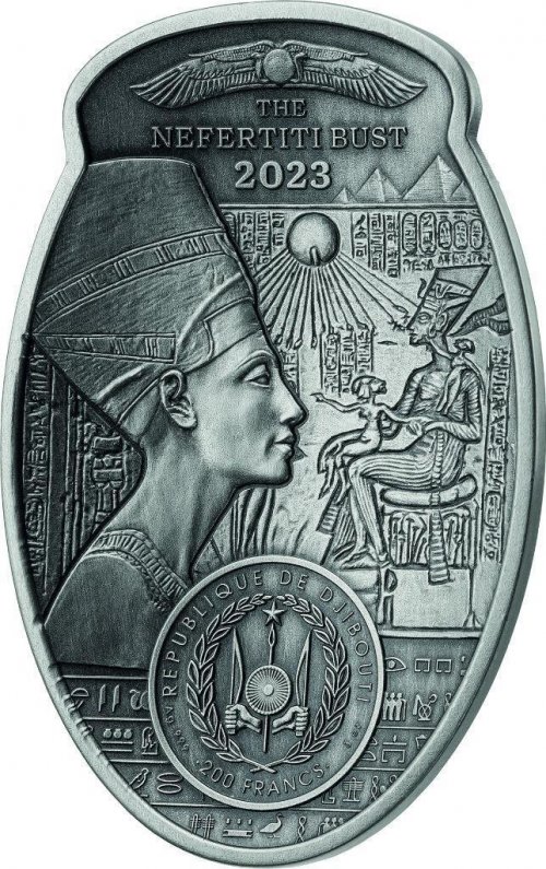 Djibouti 2023 200 Francs Egg Shape Coin - Nefertiti 3 Oz silver coin