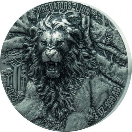 Ivory Coast 2023 5000 Francs LION Predators 3 Oz Silver Coin