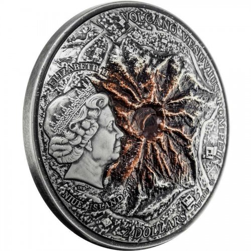 Niue 2015 2$ VESUVIUS Volcano Pompeii Lava 2 Oz silver coin