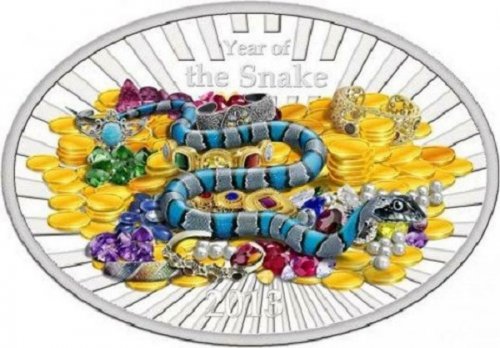 Niue Islands 2013 2$ Lunar Year of the Snake Lucky Oval 1 Oz Silver Coin