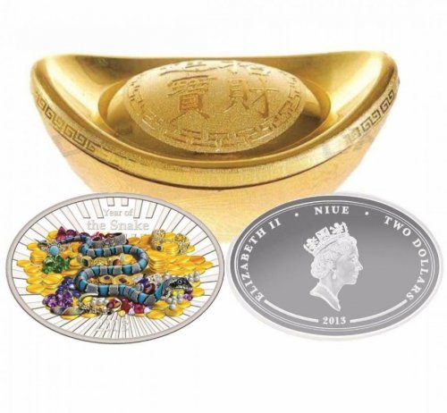 Niue Islands 2013 2$ Lunar Year of the Snake Lucky Oval 1 Oz Silver Coin