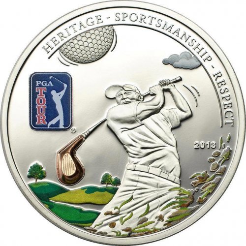 Cook Islands 2013 $5 PGA TOUR Golf Club Silver Coin