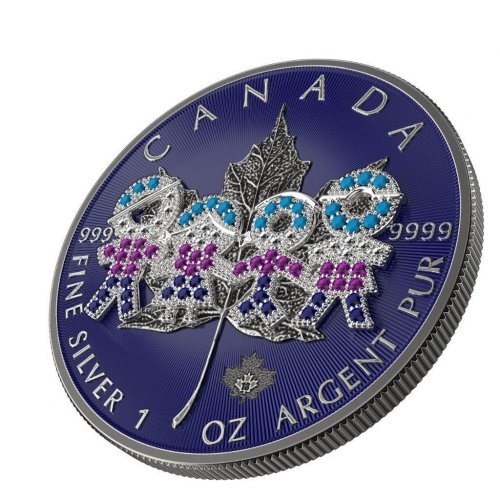 Canada 2021 5 $ Maple Leaf- Big Family Blue 1 Oz Silver coin