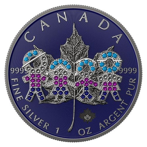 Canada 2021 5 $ Maple Leaf- Big Family Blue 1 Oz Silver coin