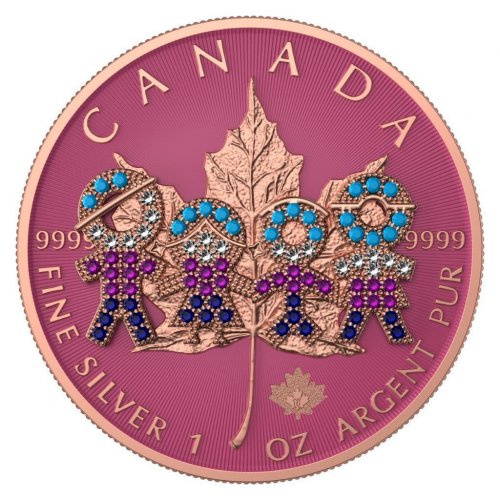 Canada 2021 5 $ Maple Leaf- Big Family Pink 1 Oz Silver coin