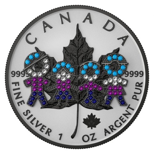 Canada 2021 5 $ Maple Leaf- Big Family Black 1 Oz Silver coin