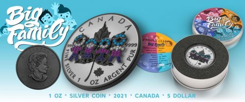 Canada 2021 5 $ Maple Leaf- Big Family Black 1 Oz Silver coin