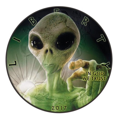 USA 2017 1$ Liberty - Glow in the Dark - Alien silver coin