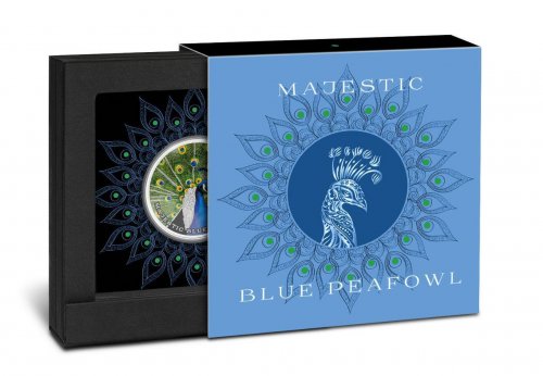 Niue 2019 2$ - Majestic Blue Peafowl Peacock 1 Oz silver Coin