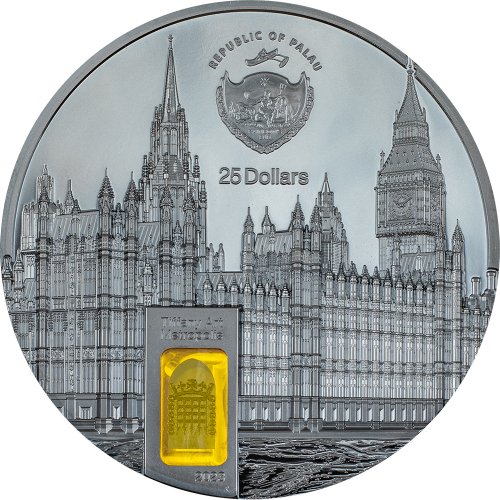 Palau 2023 25$ PALACE OF WESTMINSTER Tiffany Art Metropolis 5 Oz Silver Coin