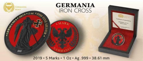 Germania 2019 5 Mark GERMANIA Iron Cross No:002  1 Oz Silver Coin