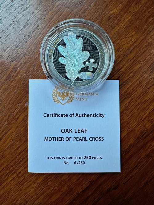 Germania 2019 5 Mark OAK LEAF Pearl Cross No:006 1 Oz Silver Coin