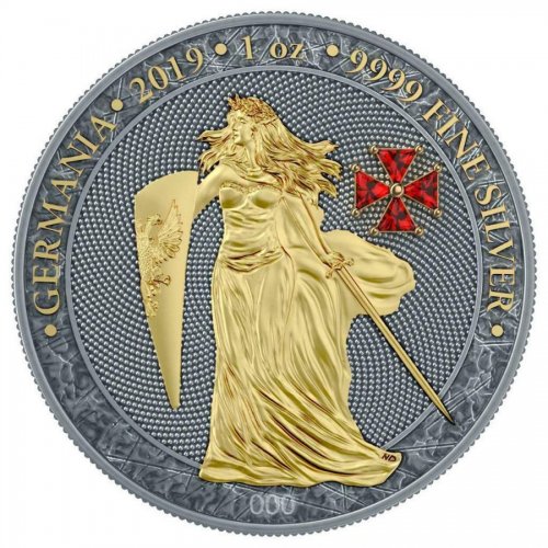 Germania 2019 5 Mark GERMANIA Red Crystal Cross No:006 1 Oz Silver Coin