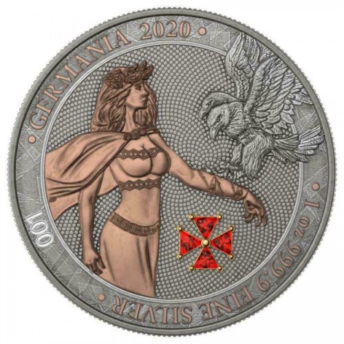 Germania 2020 5 Mark GERMANIA Red Crystal Cross No:002  1 Oz Silver Coin