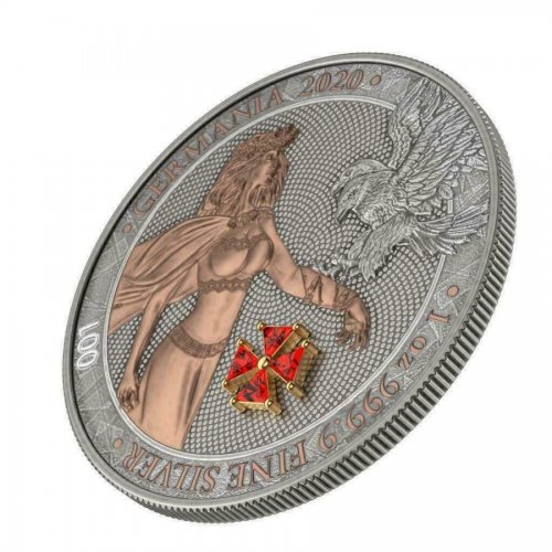 Germania 2020 5 Mark GERMANIA Red Crystal Cross No:002  1 Oz Silver Coin