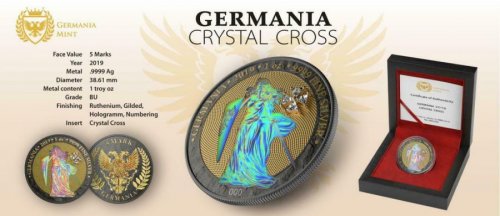 Germania 2019 5 Mark GERMANIA Crystal Cross No:001 1 Oz Silver Coin