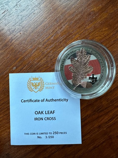 Germania 2019 5 Mark OAK LEAF Iron Cross No:003 1 Oz Silver Coin