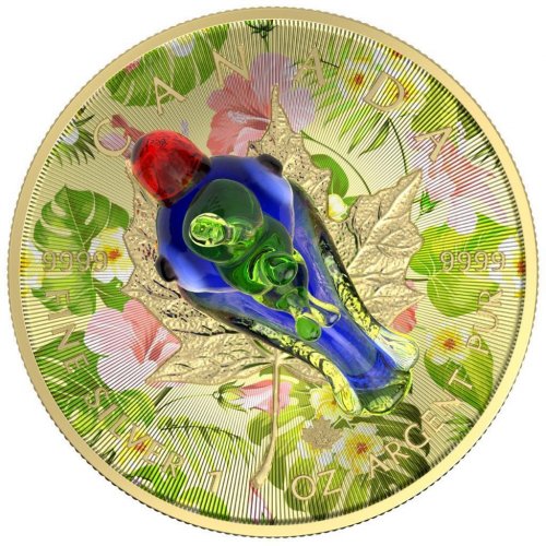 Canada 2022 5$ Maple leaf - Murano glass Series -Parrot 1 Oz Silver Coin