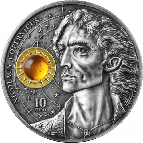 Malta 2023 10euro Nicolaus Copernicus 2 Oz Amber Insert Antiqued Silver Coin