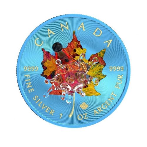 Canada 2022 5$ Maple leaf - Murano glass Series - Hedgehog 1 Oz Silver Coin