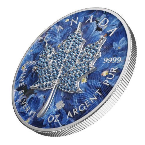 Canada 2022 5$ Maple Leaf Seasons February 1Oz Silver Coin with Bejeweled Insert