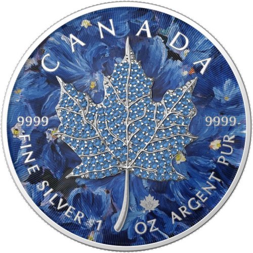 Canada 2022 5$ Maple Leaf Seasons February 1Oz Silver Coin with Bejeweled Insert