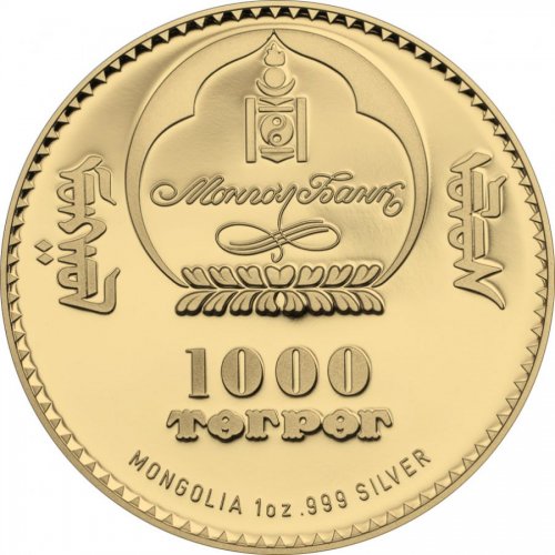 Mongolia 2014 500 Togrog - Chinggis Khaan - Gilded & Ruthenium 1 Oz Silver Coin