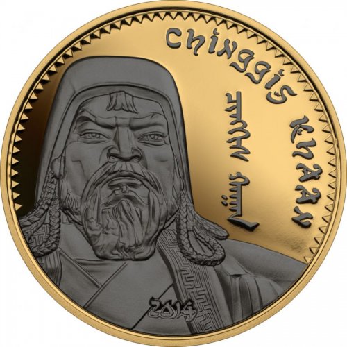 Mongolia 2014 500 Togrog - Chinggis Khaan - Gilded & Ruthenium 1 Oz Silver Coin