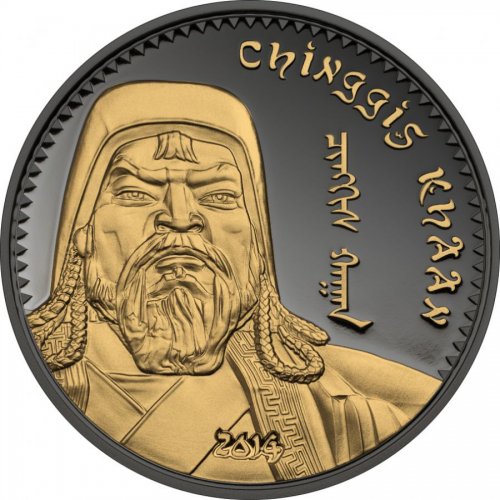 Mongolia 2014 500 Togrog - Chinggis Khaan - Ruthenium & Gilded 1 Oz Silver Coin