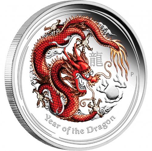 Australia 2012 1$ - DRAGON Lunar Year Series 1 Oz Coloured Silver coin