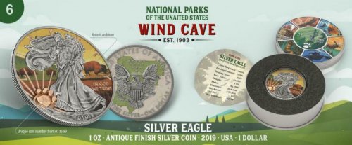 USA 2019 $1 US National Park - WIND CAVE 1 Oz Silver Coin 99 pcs only