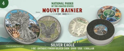 USA 2019 $1 US National Park- MOUNT RAINIER 1 Oz Silver Coin 99 pcs only