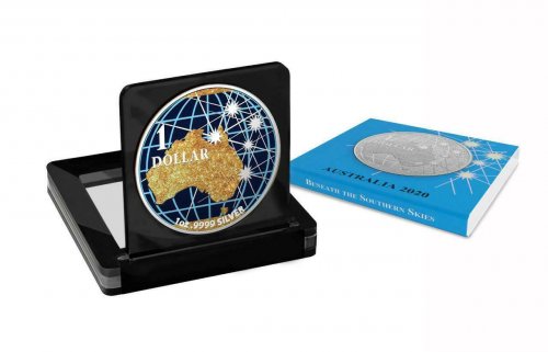 Australia 2020 1$ - Beneath the Southern Skies - Golden Map - 1 Oz Silver Coin