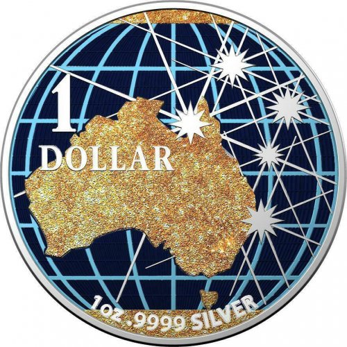 Australia 2020 1$ - Beneath the Southern Skies - Golden Map - 1 Oz Silver Coin