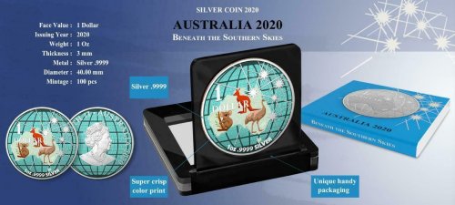 Australia 2020 1$ - Beneath the Southern Skies - Animals - 1 Oz Silver Coin