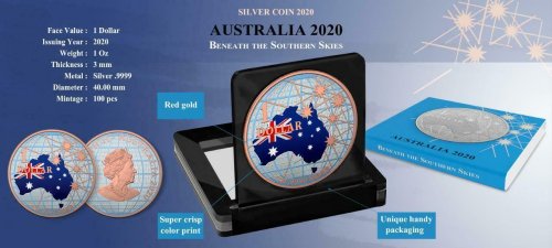 Australia 2020 1$ - Beneath the Southern Skies - Flag - 1 Oz Silver Coin