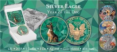 USA 2018 1$ Liberty- Year of the Dog Gilded - 1 Oz silver coin