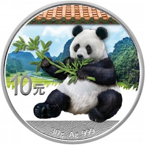 China 2017 10 Yuan -Panda in Color - 30g Silver Coin