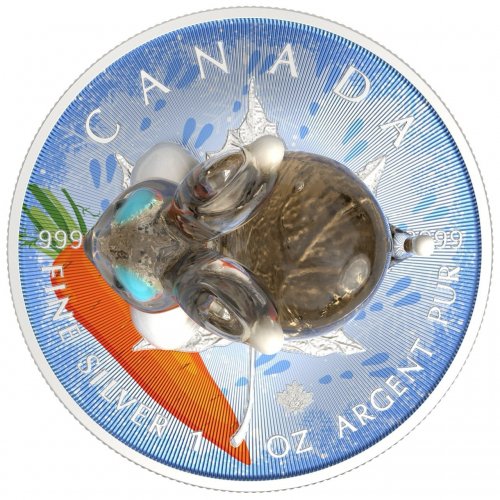 Canada 2022 5$ Maple leaf - Murano glass Series -Rabbit 1 Oz  silver coins