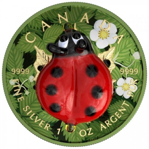 Canada 2022 5$ Maple leaf - Murano glass Series -Ladybug 1 Oz Silver Coin