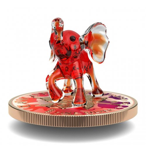 Canada 2022 5$ Maple leaf - Murano glass Series -red Elephant 1 Oz silver coin