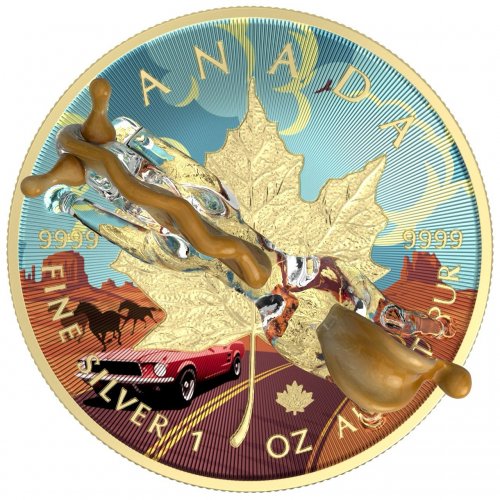 Canada 2022 5$ Maple leaf - Murano glass Series -Mustang 1 Oz silver coin