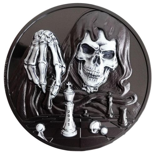 Palau 2021 20$ DARK CHECKMATE You Can't Cheat Death 3 Oz Silver Coin